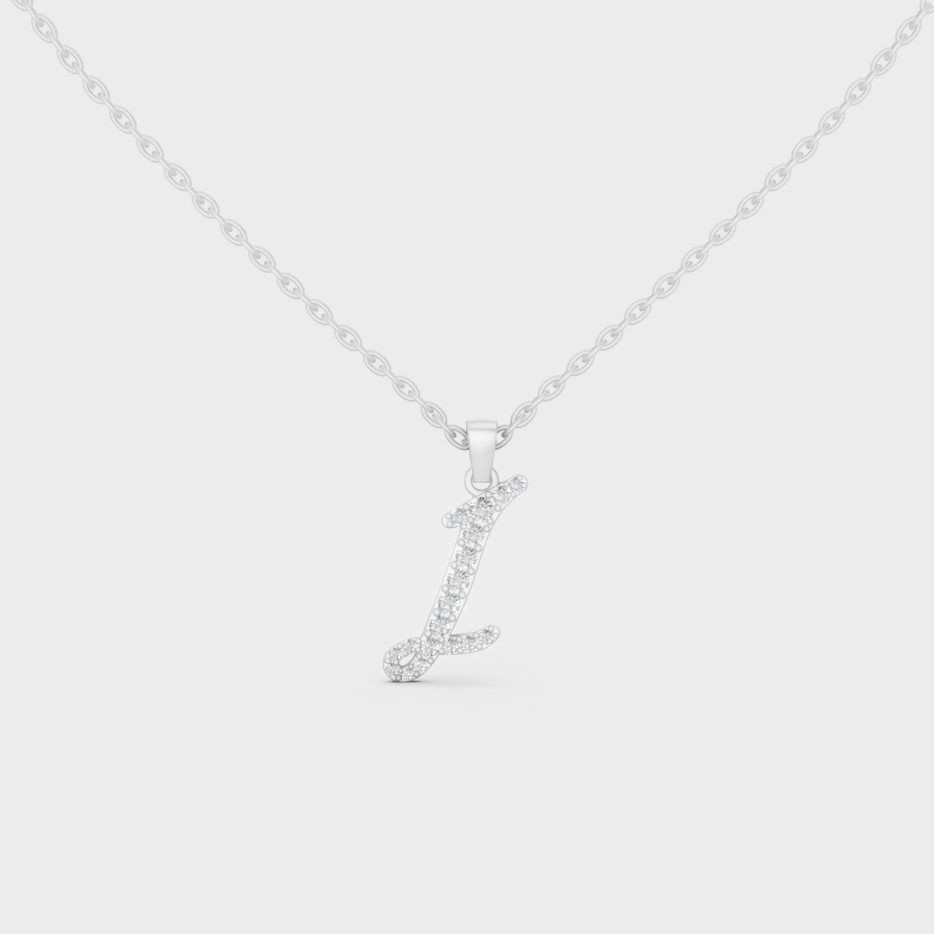 Brilliant "I" Alphabet Lab Grown Diamond Pendant on Shimmering 14K White Gold Chain