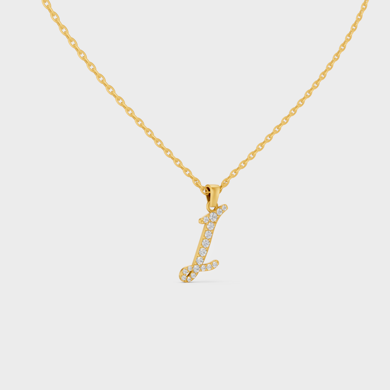 Close Up of Initial Letter I Sustainable Diamond Pendant and 18K Yellow Gold Chain