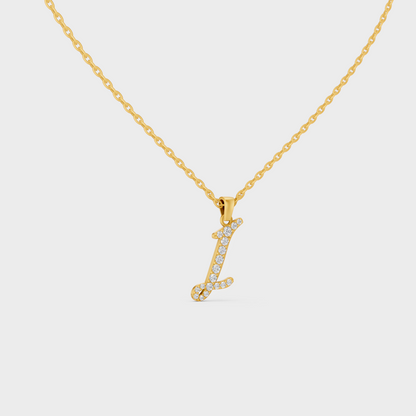Close Up of Initial Letter I Sustainable Diamond Pendant and 18K Yellow Gold Chain