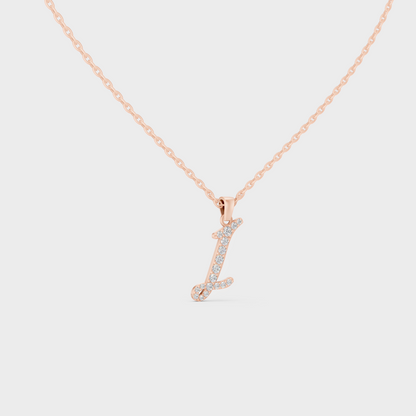 Blush Pink 14K Rose Gold Letter I Initial Necklace Set with Brilliant Round Lab Diamonds