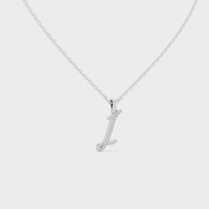 Micro Pave Letter I Initial Necklace Shining with Premium 18K White Gold Chain Set