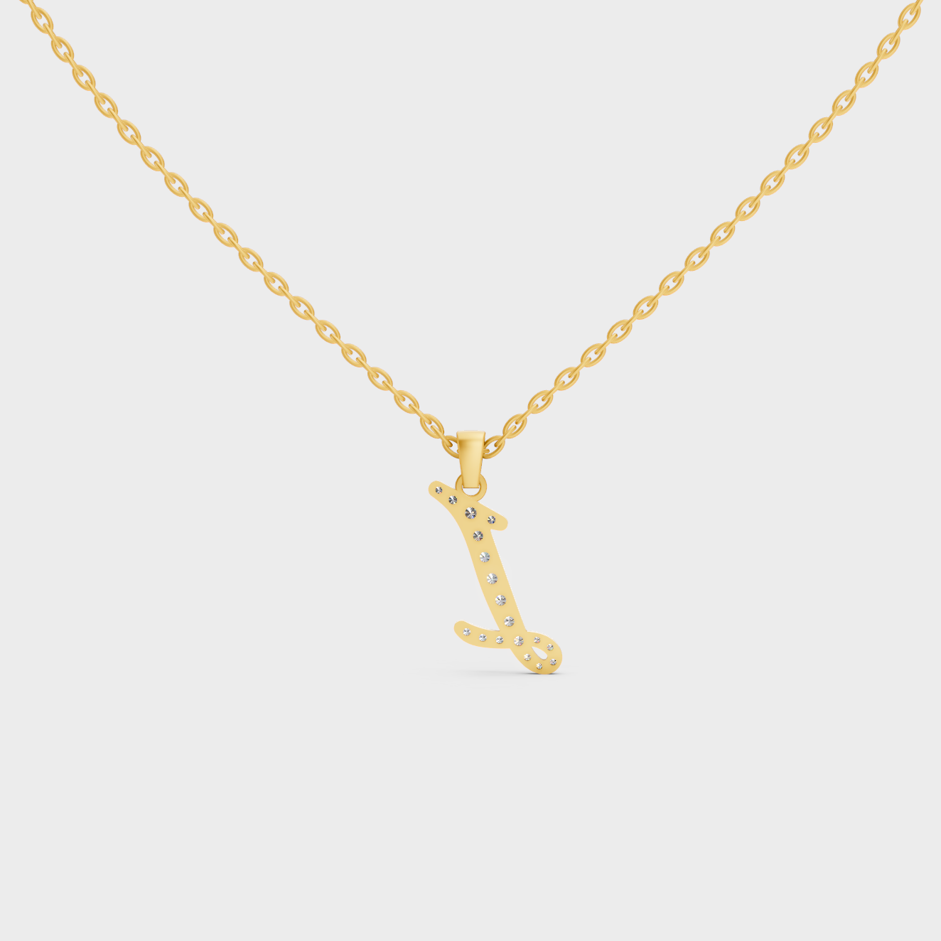 Model Wearing Capital Letter I Lab Created Diamond Necklace in 9K Yellow Gold