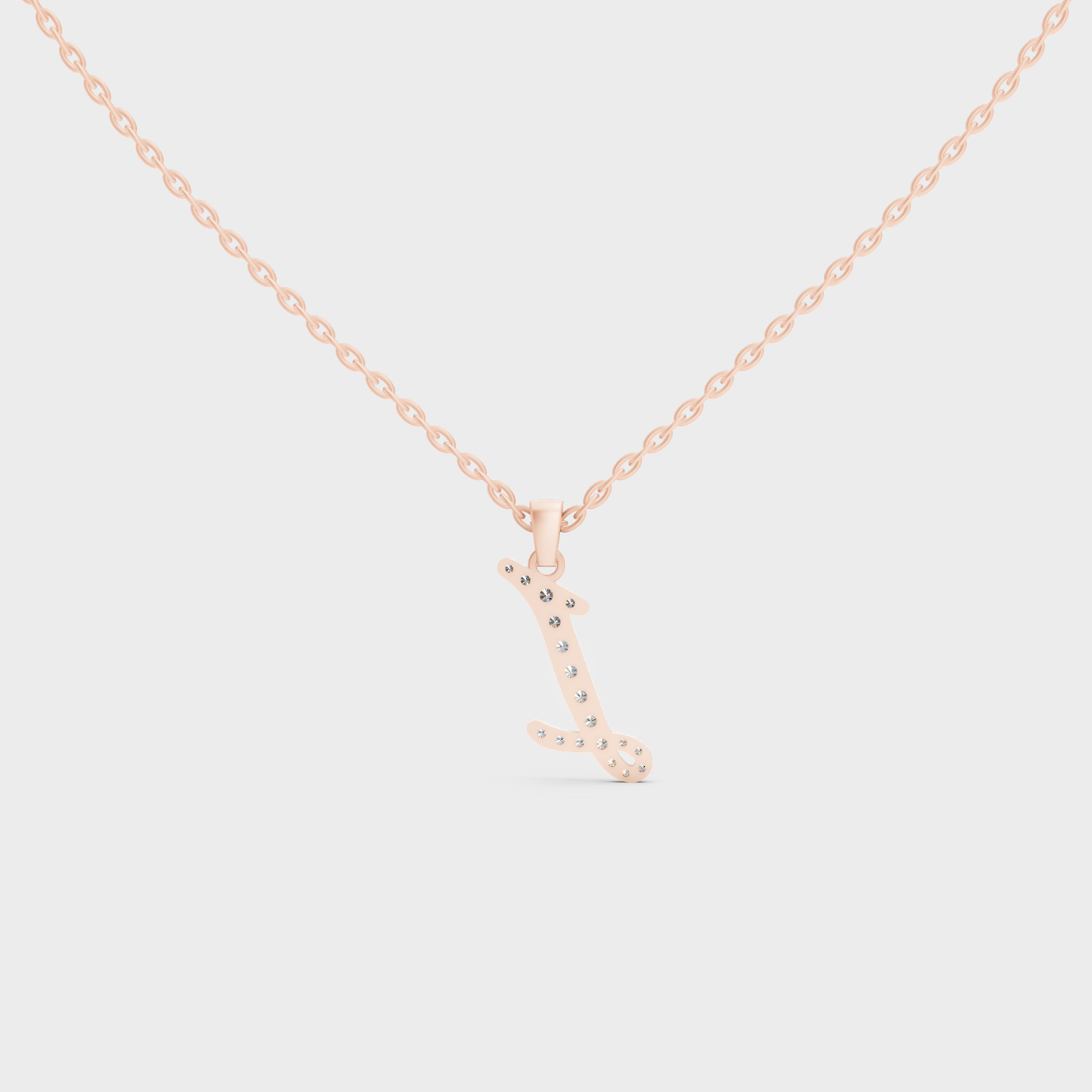Side Angle of Personalized Alphabet I Lab Diamond Charm on 18K Rose Gold Chain