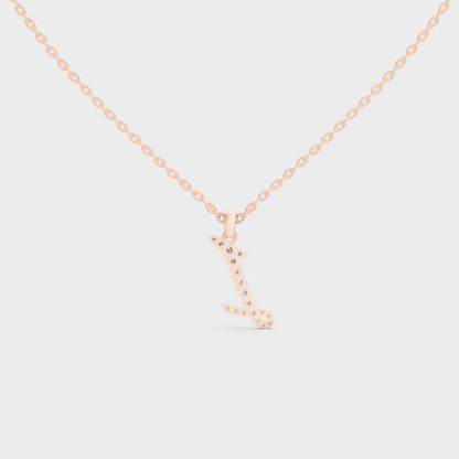 Side Angle of Personalized Alphabet I Lab Diamond Charm on 18K Rose Gold Chain