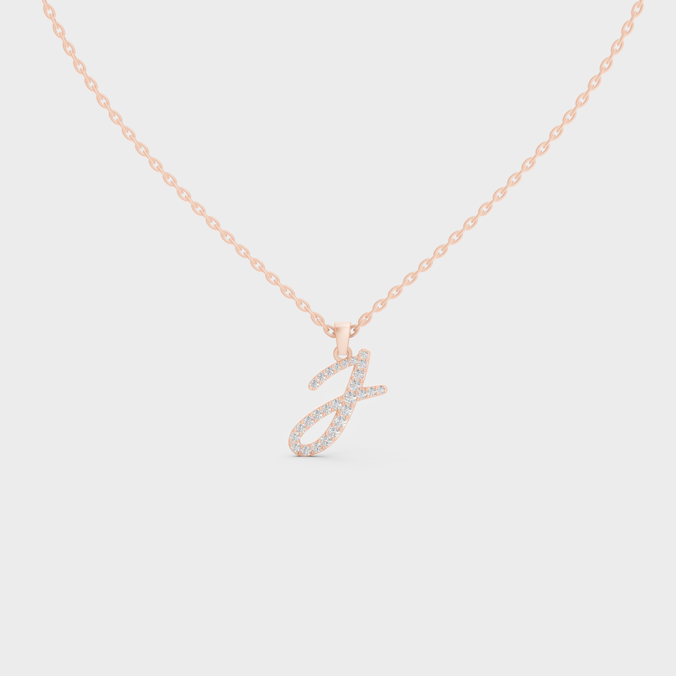 Romantic Rose Gold "J" Alphabet Lab Grown Diamond Pendant and Dainty Cable Chain
