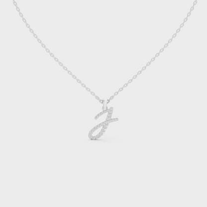 Brilliant "J" Alphabet Lab Grown Diamond Pendant on Shimmering 14K White Gold Chain