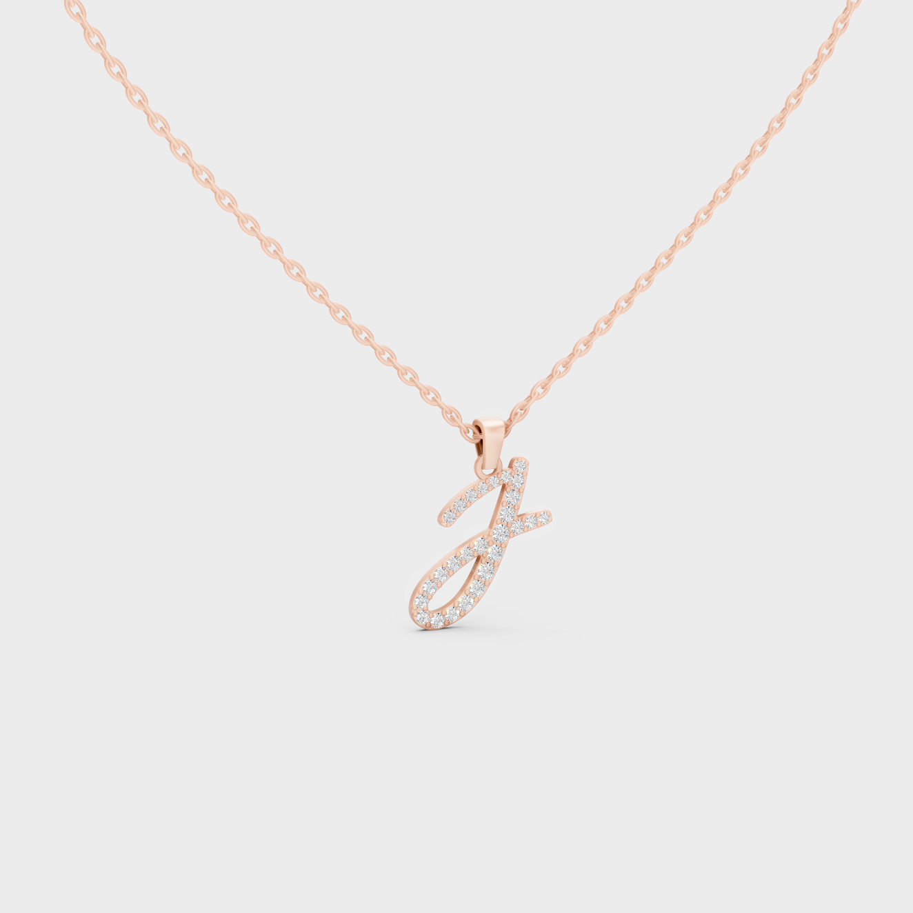Blush Pink 14K Rose Gold Letter J Initial Necklace Set with Brilliant Round Lab Diamonds
