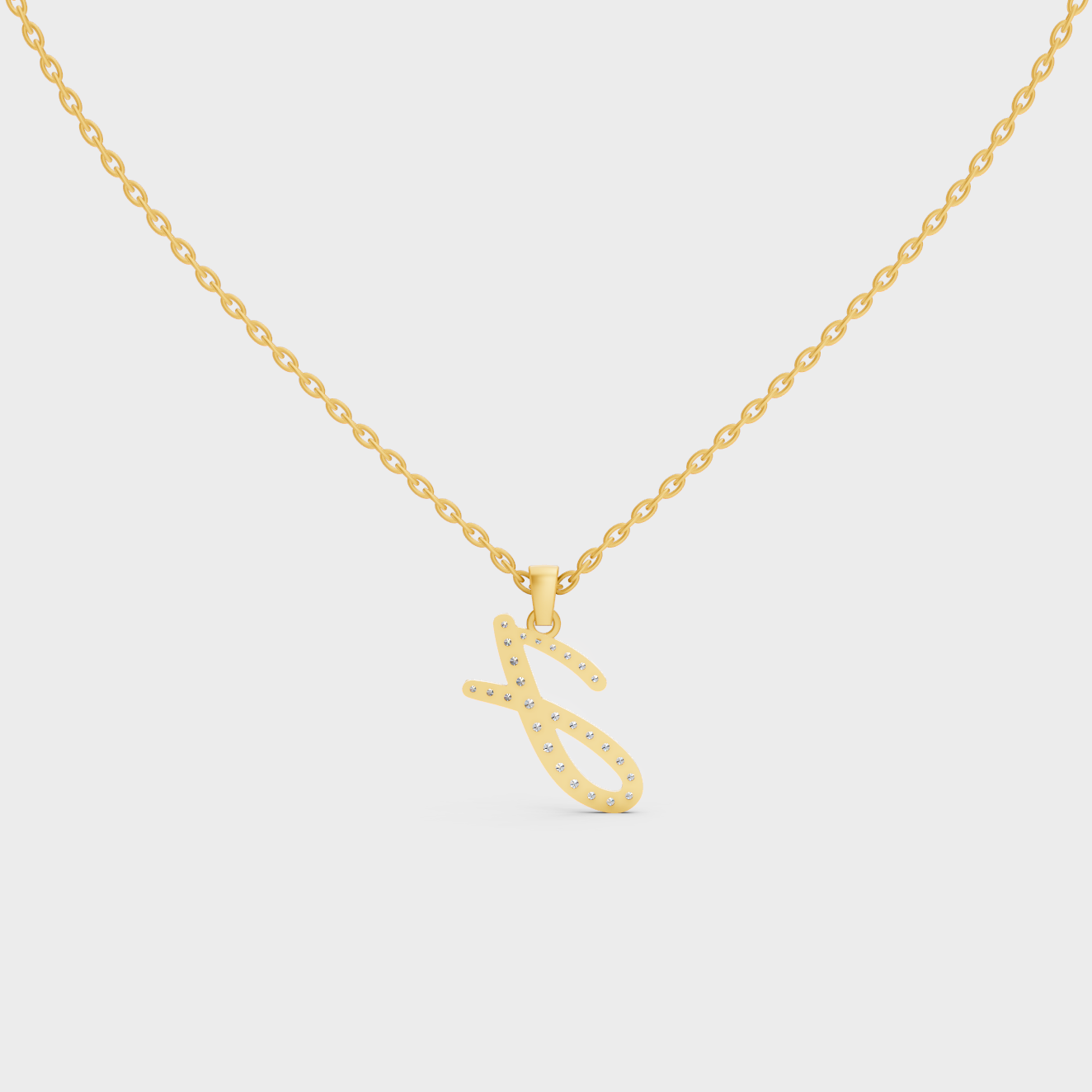 Model Wearing Capital Letter J Lab Created Diamond Necklace in 9K Yellow Gold