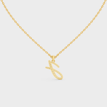 Model Wearing Capital Letter J Lab Created Diamond Necklace in 9K Yellow Gold