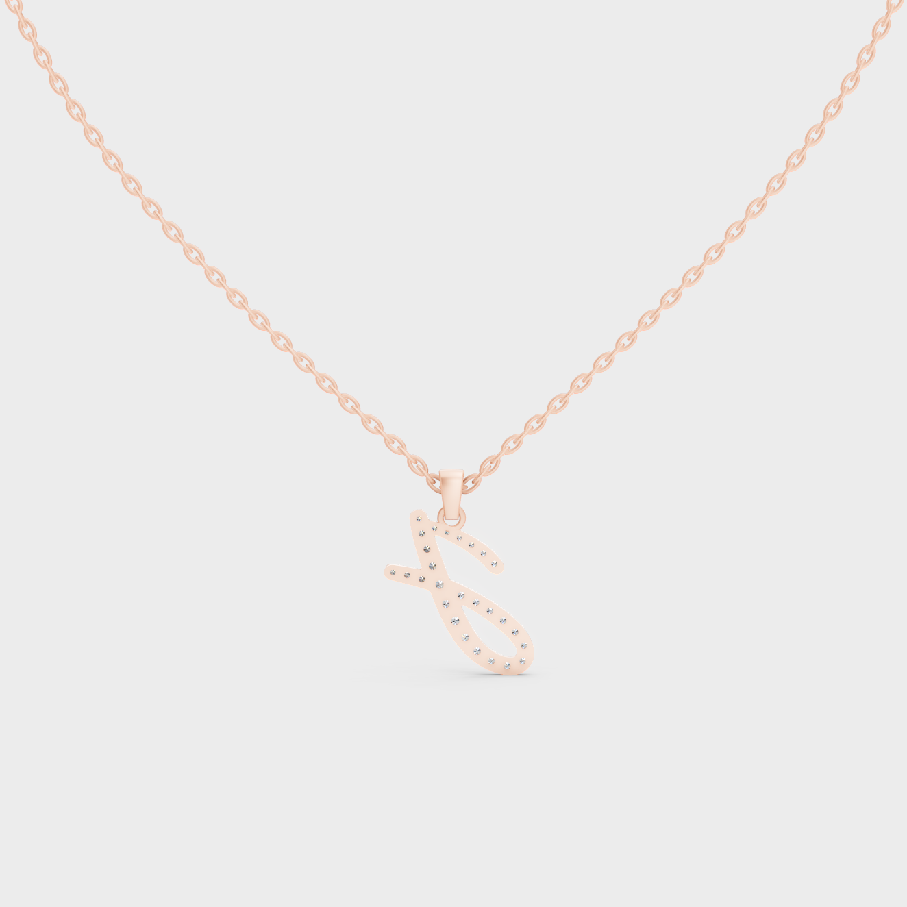 Side Angle of Personalized Alphabet J Lab Diamond Charm on 18K Rose Gold Chain
