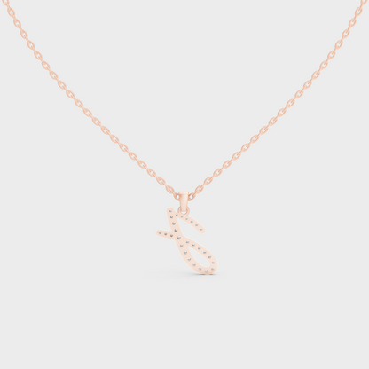 Side Angle of Personalized Alphabet J Lab Diamond Charm on 18K Rose Gold Chain