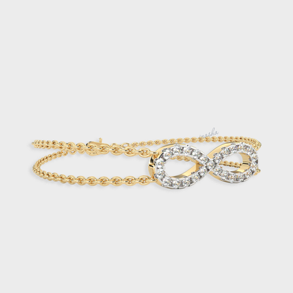 Round cut lab grown diamond infinity double chain bracelet in yellow gold customizable luxury jewelry