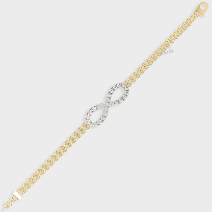 Hallmarked yellow gold lab grown diamond infinity double chain bracelet GLI certified elegant design