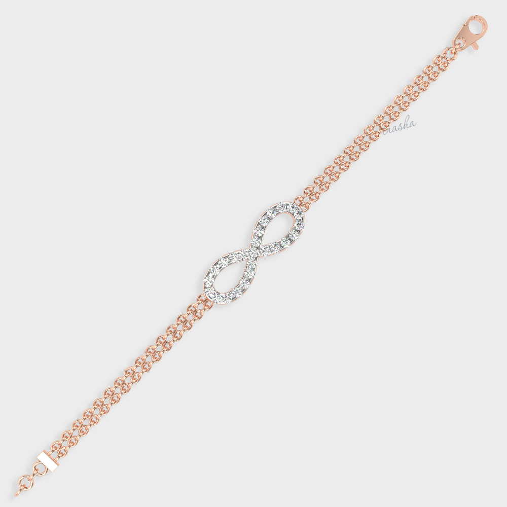 Hallmarked rose gold lab grown diamond infinity double chain bracelet GLI certified elegant design