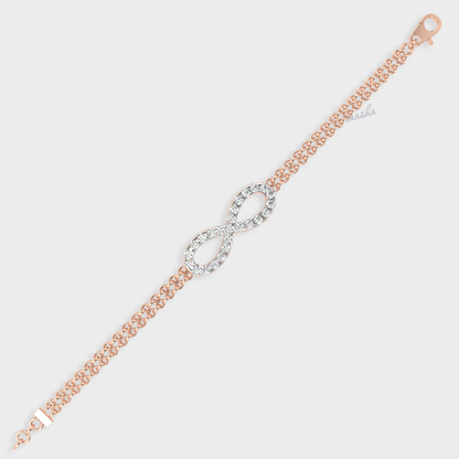 Hallmarked rose gold lab grown diamond infinity double chain bracelet GLI certified elegant design