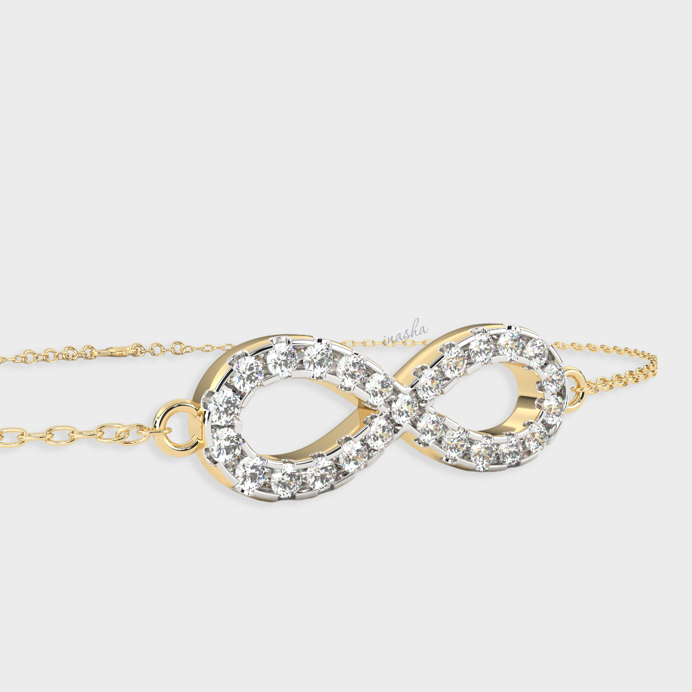 Hallmarked yellow gold lab grown diamond infinity chain bracelet GLI certified elegant design
