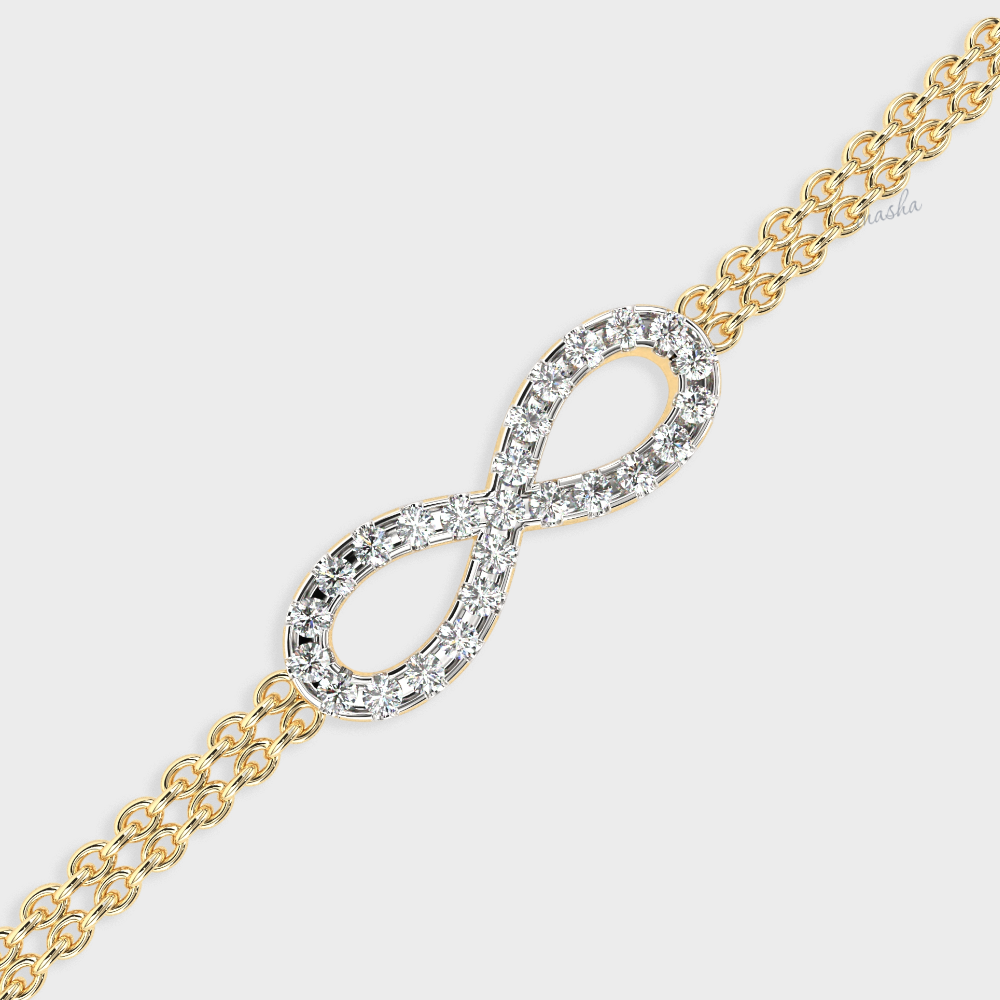 Luxury yellow gold lab grown diamond infinity double chain bracelet round cut premium fine jewelry