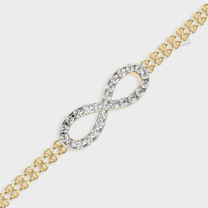 Luxury yellow gold lab grown diamond infinity double chain bracelet round cut premium fine jewelry