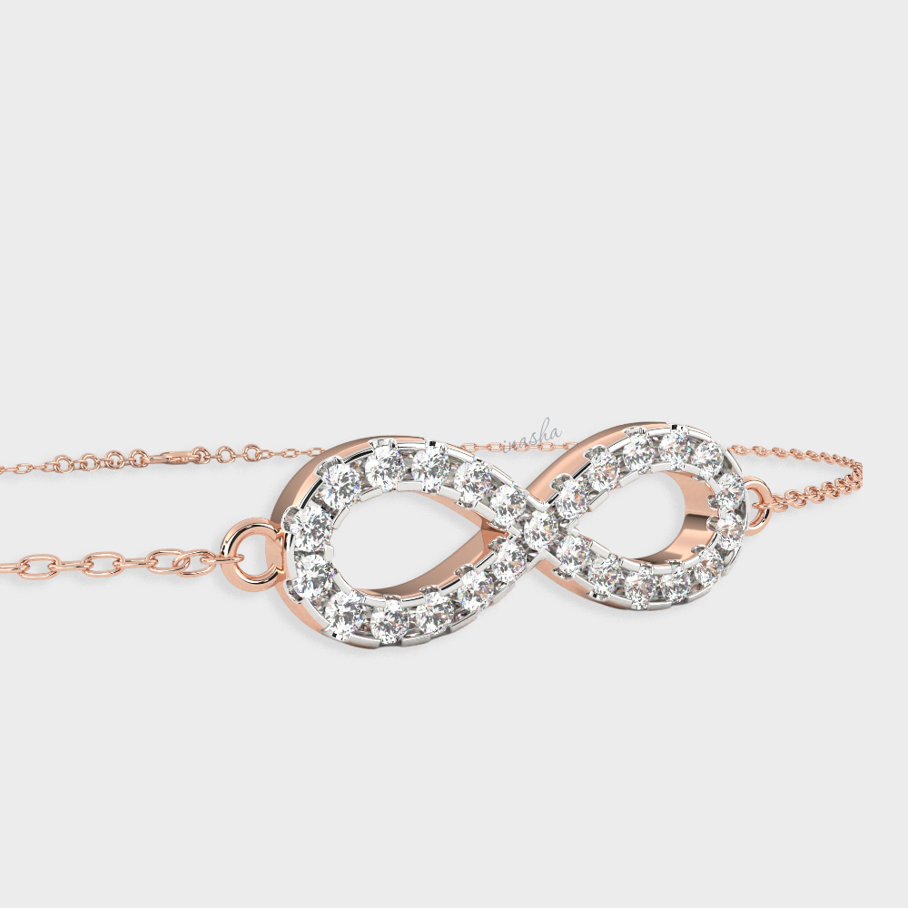 Hallmarked rose gold lab grown diamond infinity chain bracelet GLI certified elegant design