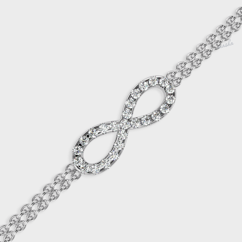 Luxury white gold lab grown diamond infinity double chain bracelet round cut premium fine jewelry