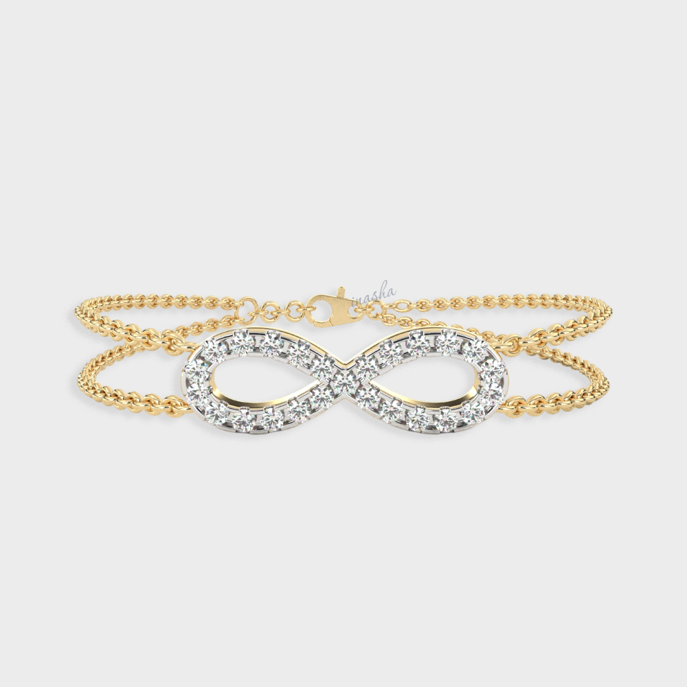 Certified GLI round cut lab grown diamond infinity double chain bracelet in yellow gold 9K 14K 18K