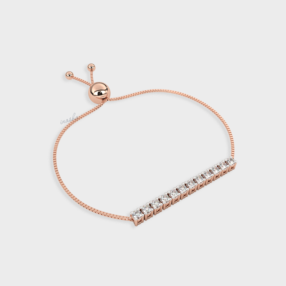 Certified GLI round cut lab grown diamond chain bracelet in rose gold 9K 14K 18K