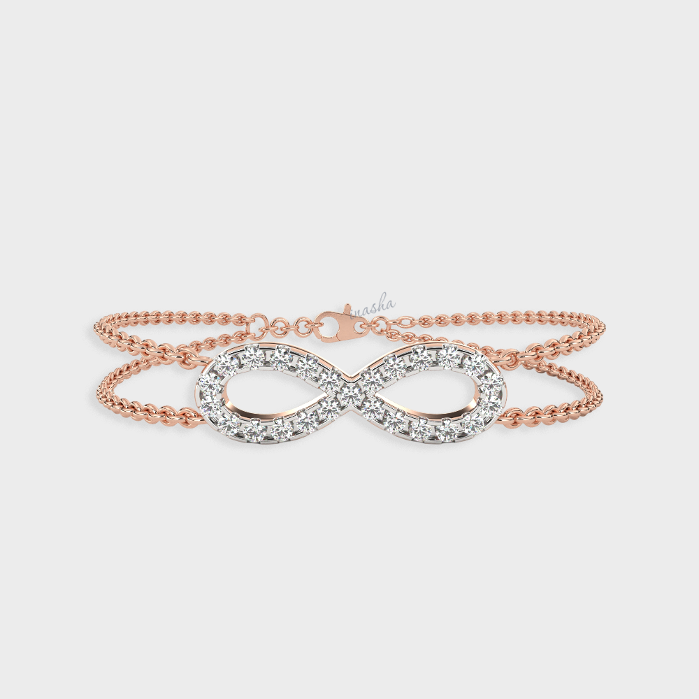 Certified GLI round cut lab grown diamond infinity double chain bracelet in rose gold 9K 14K 18K