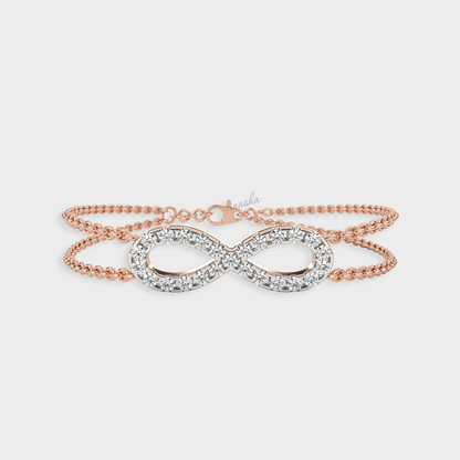 Certified GLI round cut lab grown diamond infinity double chain bracelet in rose gold 9K 14K 18K