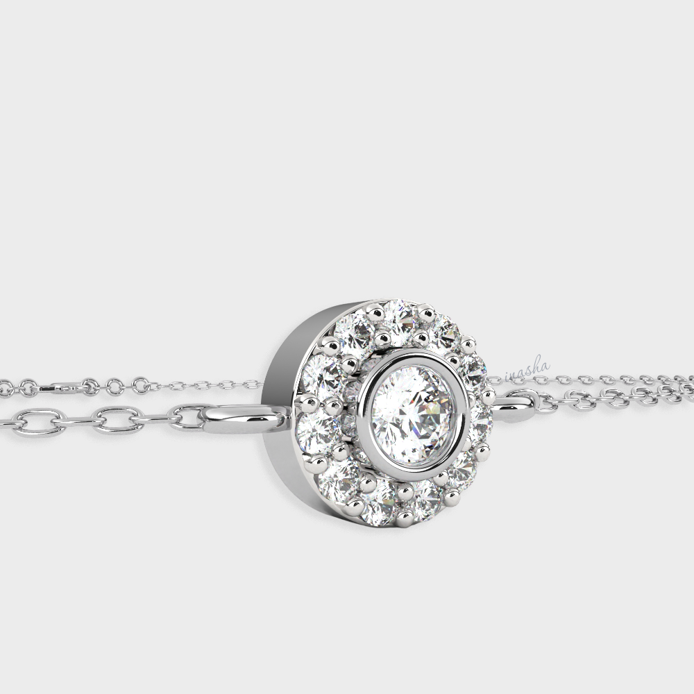 Luxury white gold lab grown diamond halo chain bracelet round cut premium fine jewelry