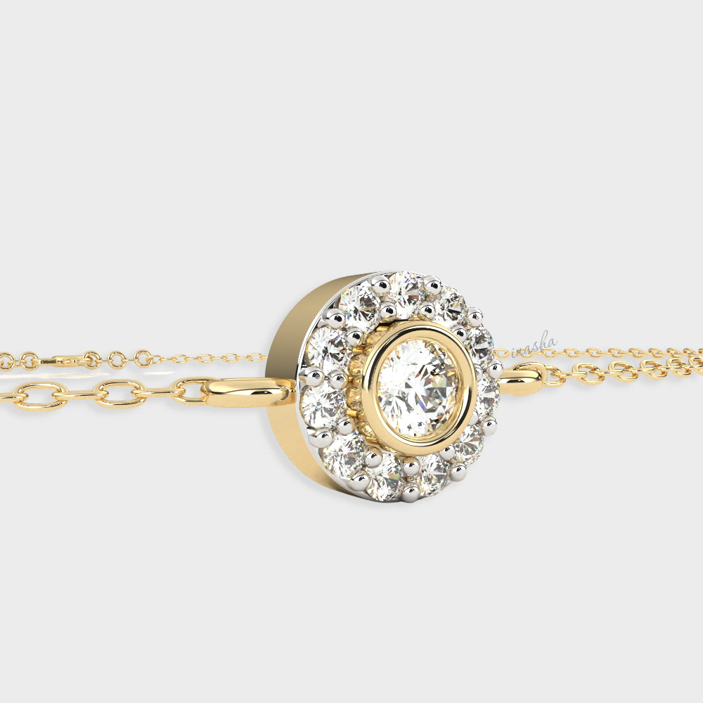 Luxury yellow gold lab grown diamond halo chain bracelet round cut premium fine jewelry