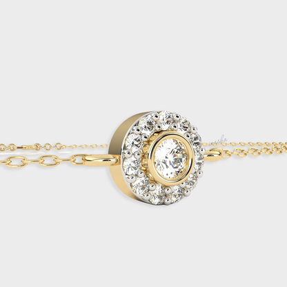 Luxury yellow gold lab grown diamond halo chain bracelet round cut premium fine jewelry