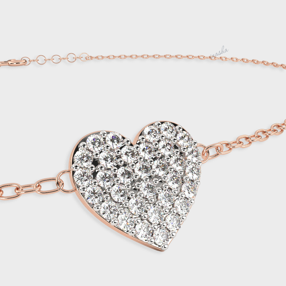 Luxury rose gold lab grown diamond heart chain bracelet round cut premium fine jewelry