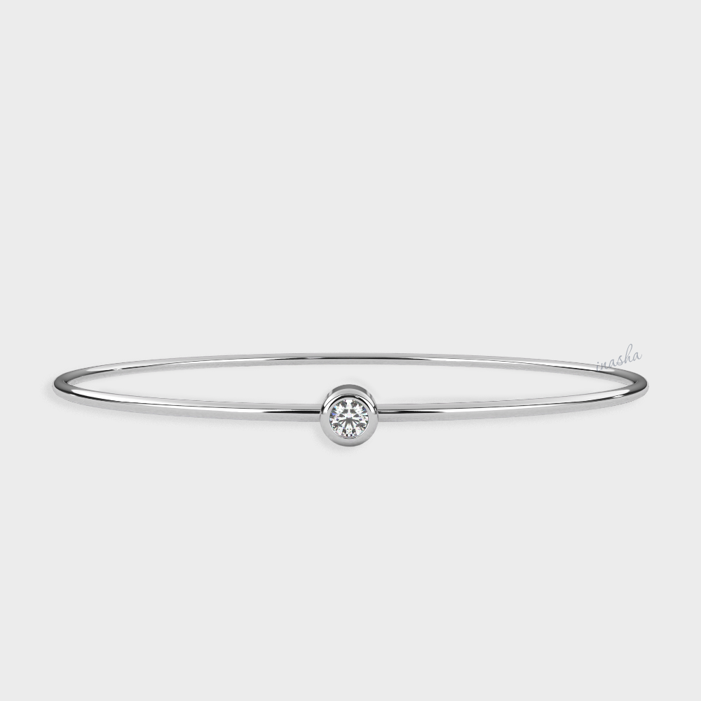 Lab-Grown Round Cut Diamond Kada Bracelet in White Gold Fine Jewellery