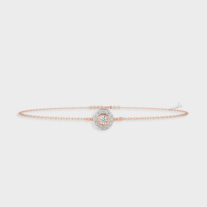 Certified GLI round cut lab grown diamond halo chain bracelet in rose gold 9K 14K 18K