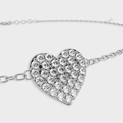 Luxury white gold lab grown diamond heart chain bracelet round cut premium fine jewelry