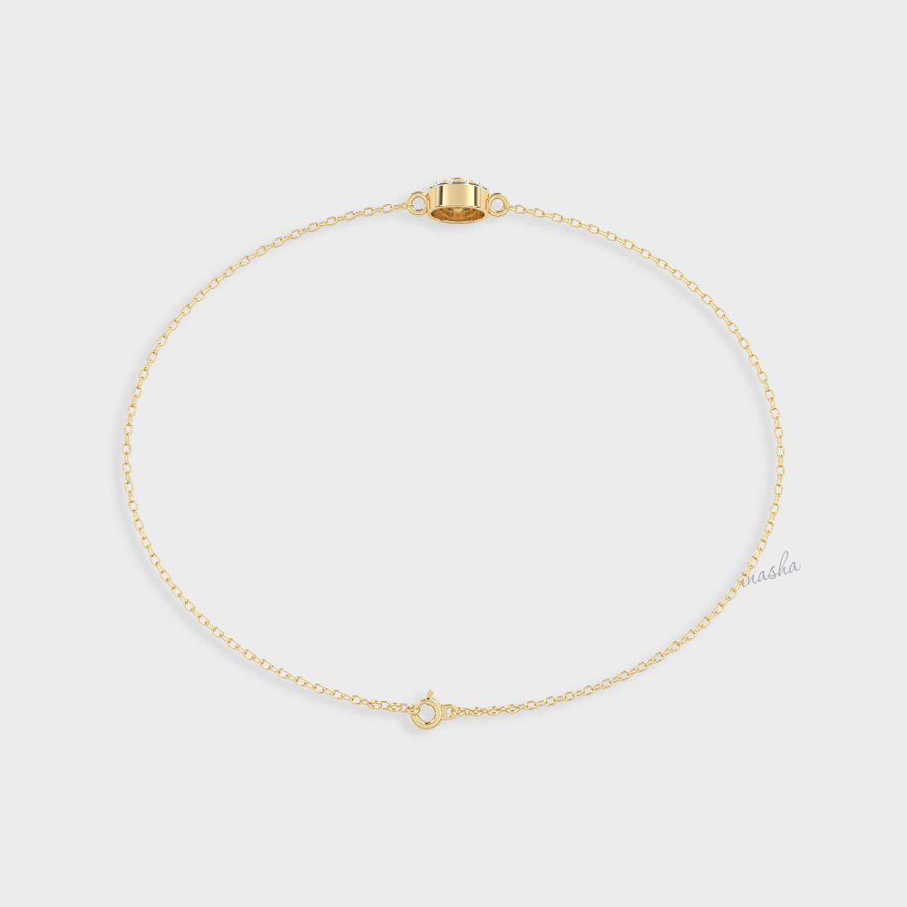 Round cut lab grown diamond halo chain bracelet in yellow gold customizable luxury jewelry