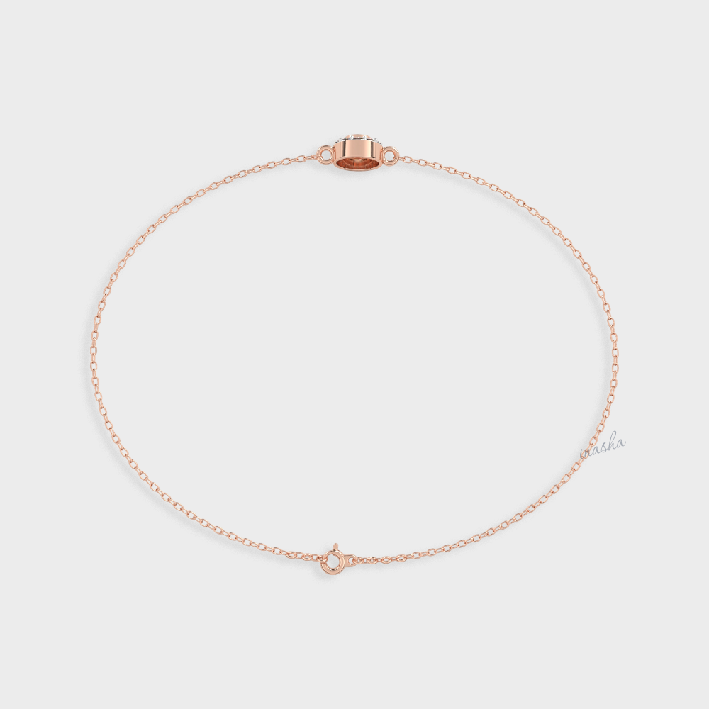 Round cut lab grown diamond halo chain bracelet in rose gold customizable luxury jewelry