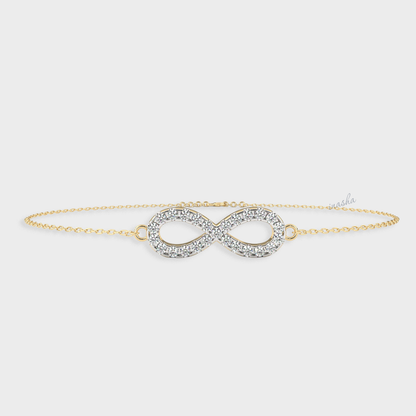 Certified GLI round cut lab grown diamond infinity chain bracelet in yellow gold 9K 14K 18K