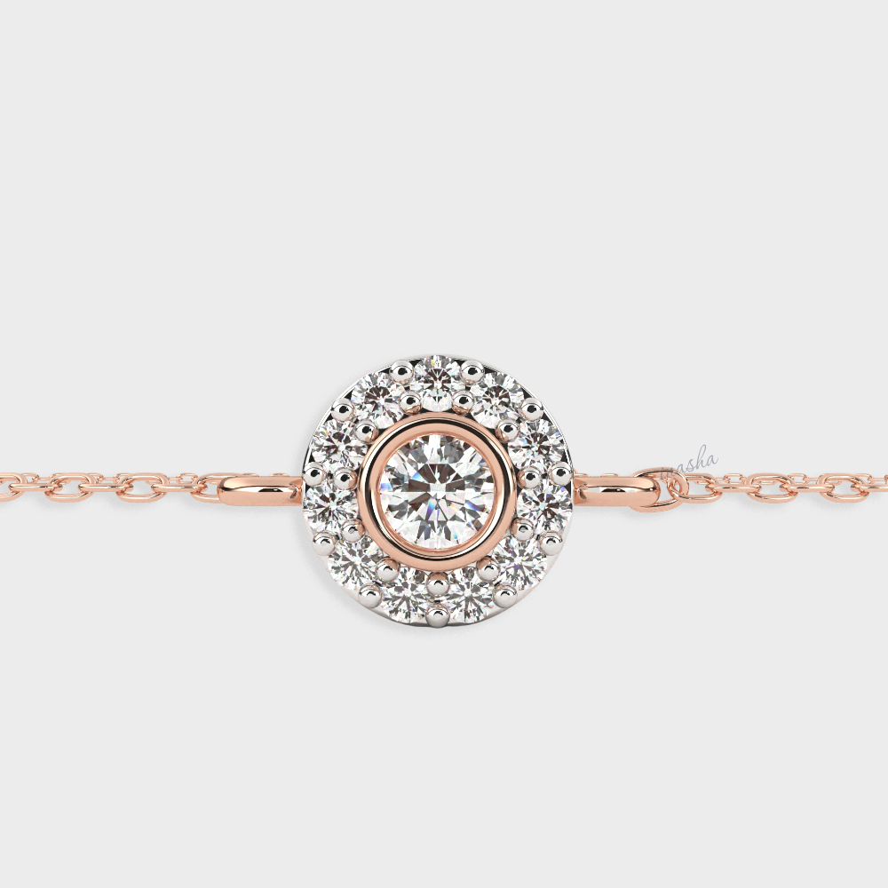 Hallmarked rose gold lab grown diamond halo chain bracelet GLI certified elegant design