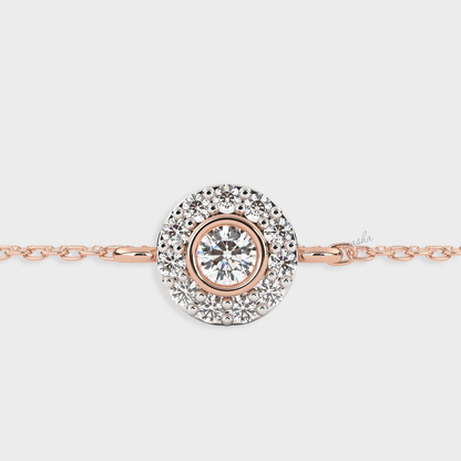 Hallmarked rose gold lab grown diamond halo chain bracelet GLI certified elegant design