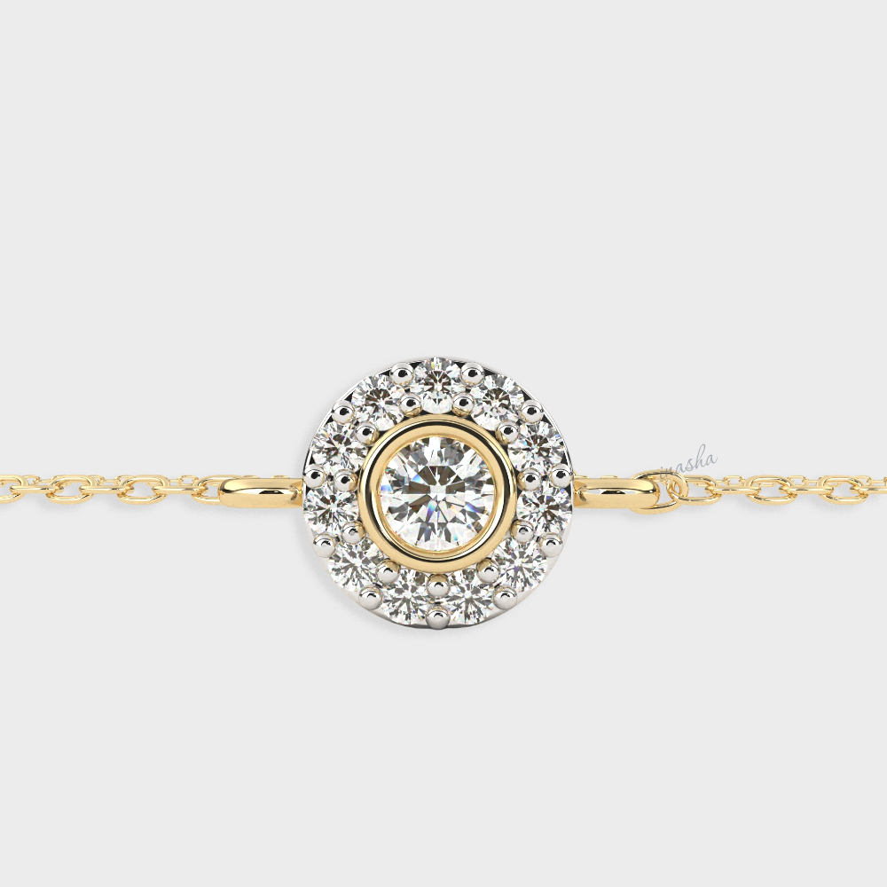 Hallmarked yellow gold lab grown diamond halo chain bracelet GLI certified elegant design
