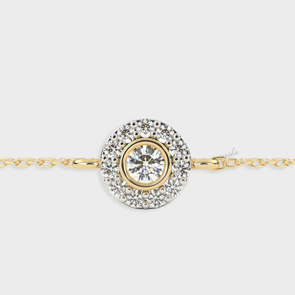 Hallmarked yellow gold lab grown diamond halo chain bracelet GLI certified elegant design