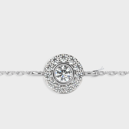 Hallmarked white gold and platinum lab grown diamond halo chain bracelet GLI certified luxury