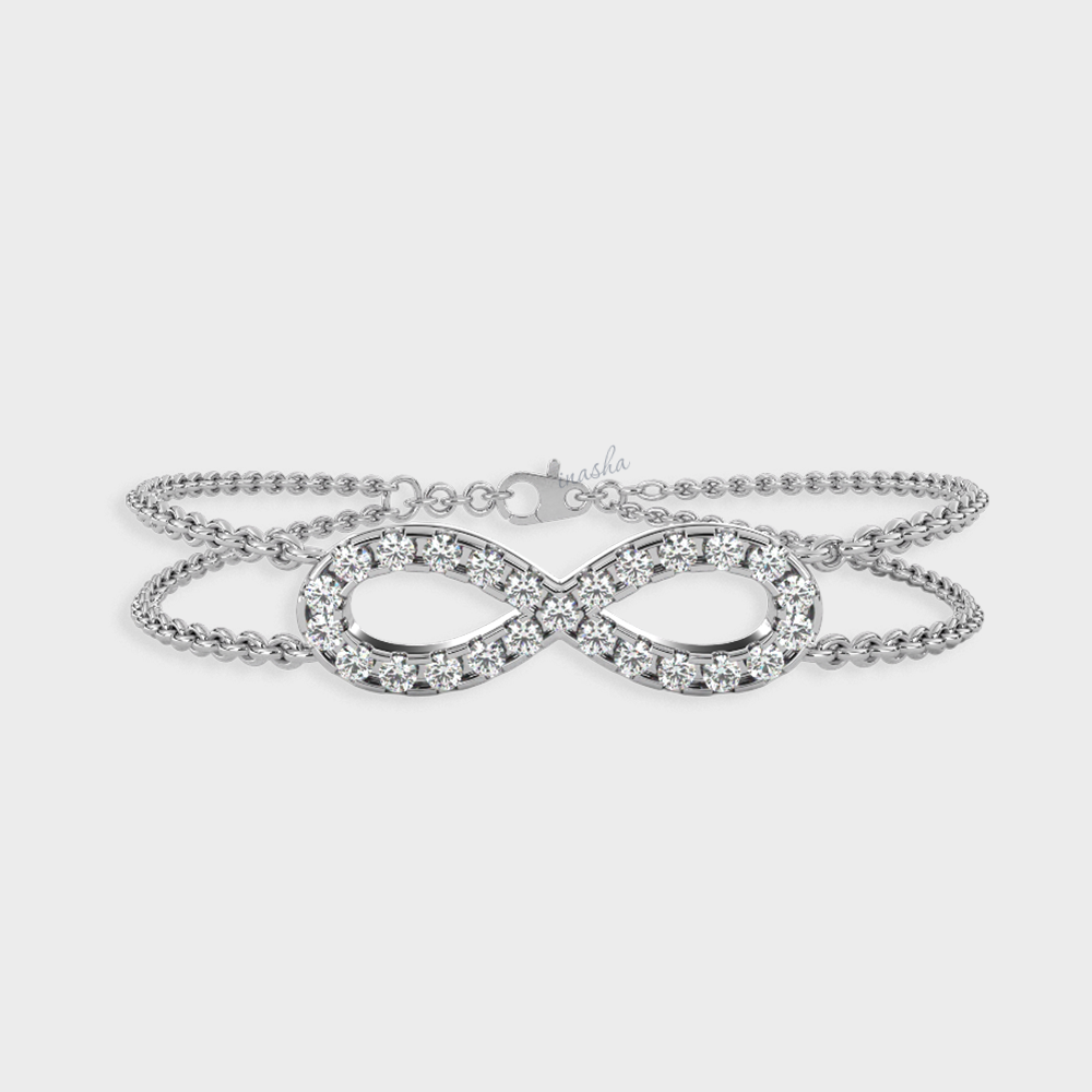 Certified GLI round cut lab grown diamond infinity double chain bracelet in white gold and platinum