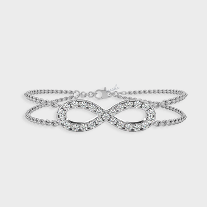 Certified GLI round cut lab grown diamond infinity double chain bracelet in white gold and platinum