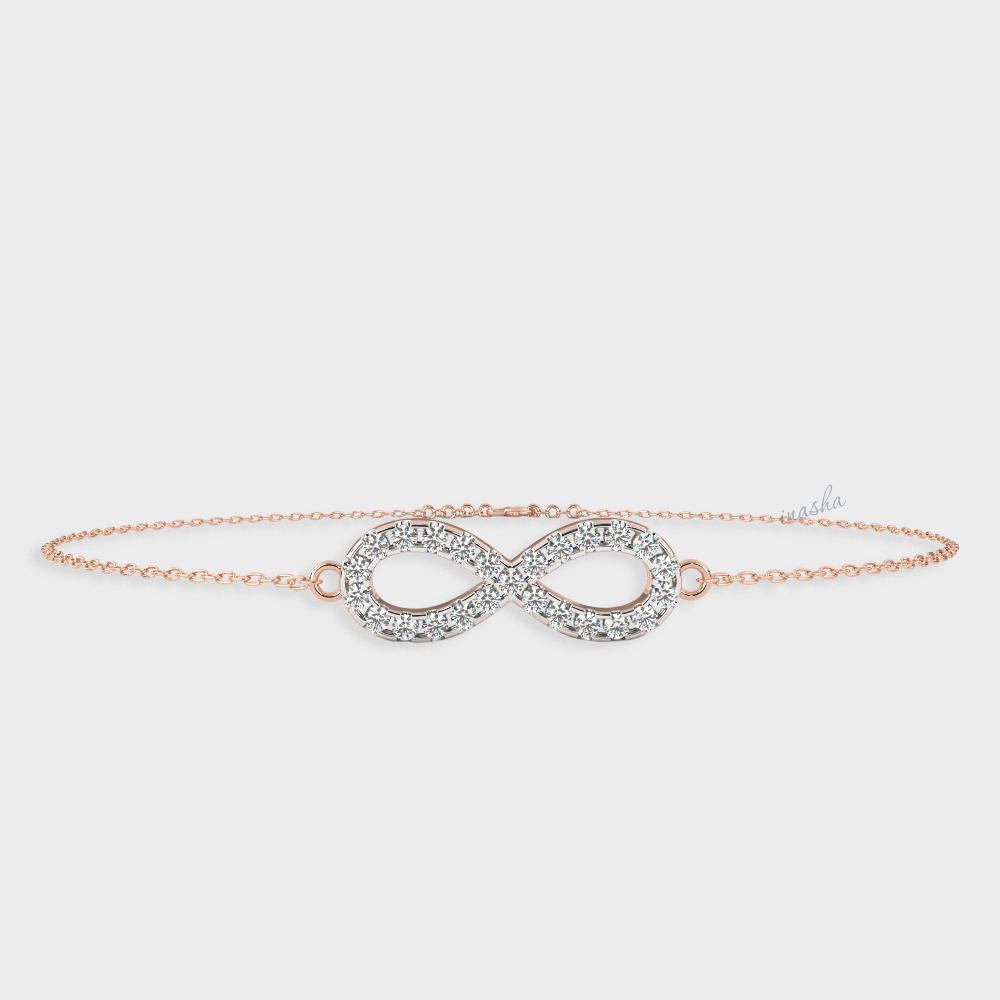 Certified GLI round cut lab grown diamond infinity chain bracelet in rose gold 9K 14K 18K