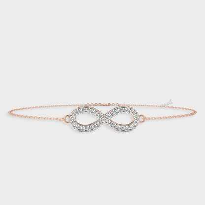Certified GLI round cut lab grown diamond infinity chain bracelet in rose gold 9K 14K 18K