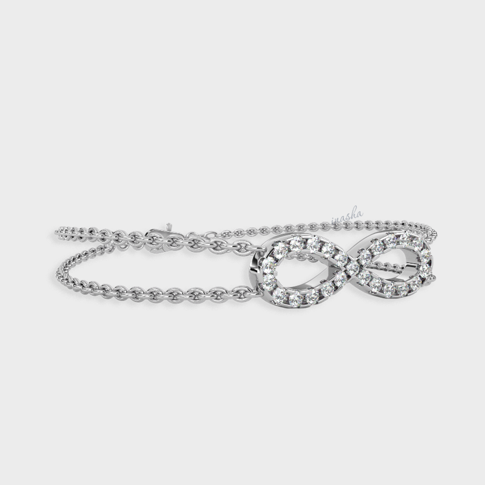 Round cut lab grown diamond infinity double chain bracelet in 950 platinum fine jewelry