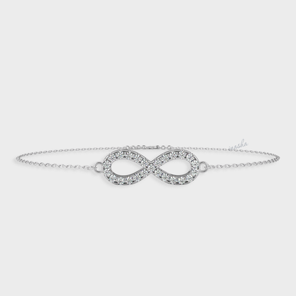 Certified GLI round cut lab grown diamond infinity chain bracelet in white gold and platinum