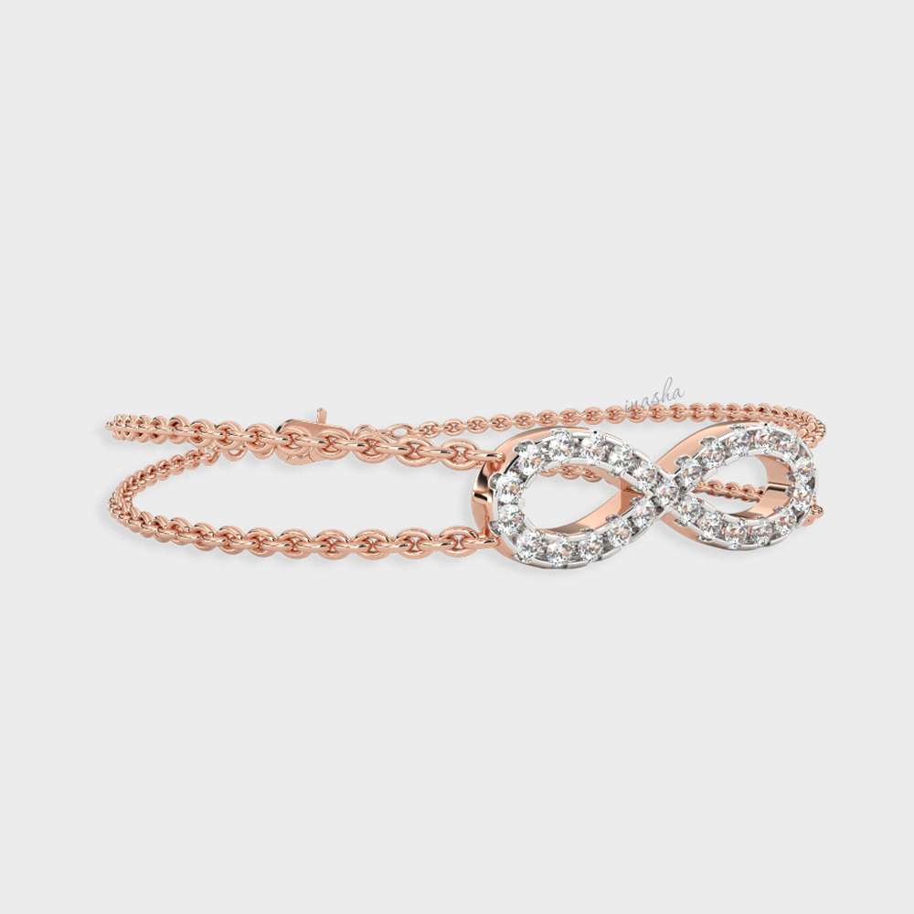 Round cut lab grown diamond infinity double chain bracelet in rose gold customizable luxury jewelry